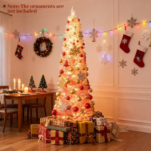 7 FTSnow-flocked Artificial Pink Christmas Tree Pre-lit Hinged Xmas Tree for Holiday Decoration view 2
