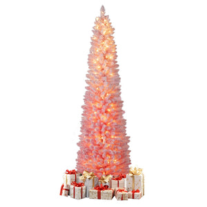 7 FTSnow-flocked Artificial Pink Christmas Tree Pre-lit Hinged Xmas Tree for Holiday Decoration view 4