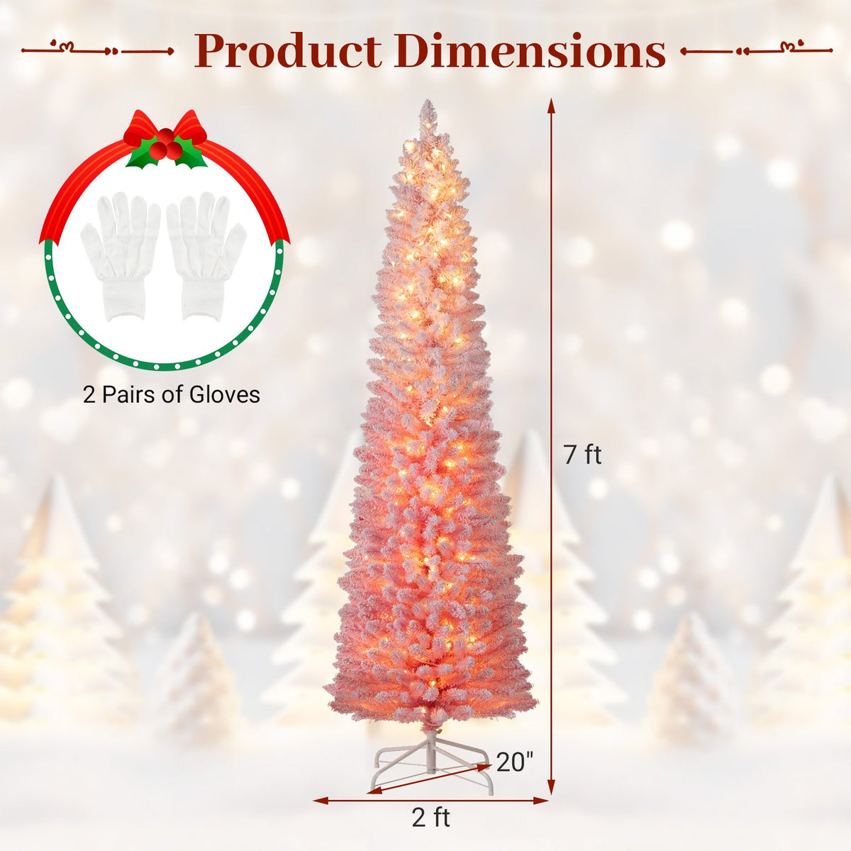 7 FTSnow-flocked Artificial Pink Christmas Tree Pre-lit Hinged Xmas Tree for Holiday Decoration view 5