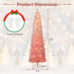 7 FTSnow-flocked Artificial Pink Christmas Tree Pre-lit Hinged Xmas Tree for Holiday Decoration view 5
