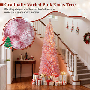 7 FTSnow-flocked Artificial Pink Christmas Tree Pre-lit Hinged Xmas Tree for Holiday Decoration view 8