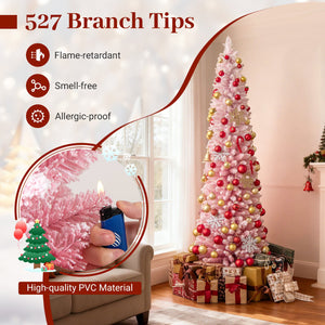 7 FTSnow-flocked Artificial Pink Christmas Tree Pre-lit Hinged Xmas Tree for Holiday Decoration view 9