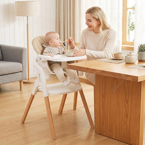 7-in-1 Convertible Foldable Baby High Chair with Adjustable Tray for Kids-Beige view 2