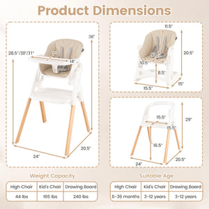 7-in-1 Convertible Foldable Baby High Chair with Adjustable Tray for Kids-Beige view 4