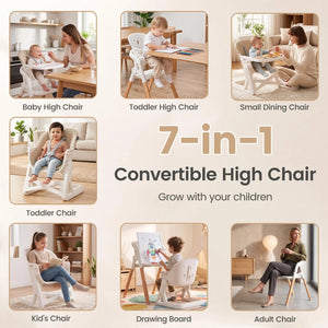 7-in-1 Convertible Foldable Baby High Chair with Adjustable Tray for Kids-Beige view 5