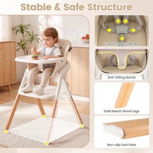 7-in-1 Convertible Foldable Baby High Chair with Adjustable Tray for Kids-Beige view 9