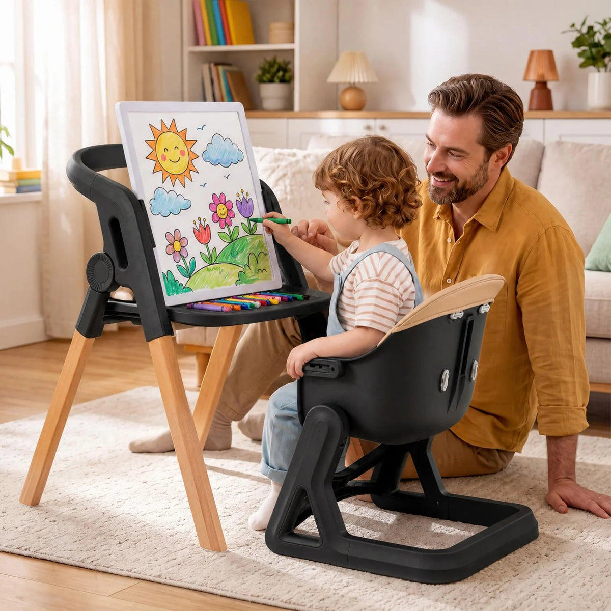 7-in-1 Convertible Foldable Baby High Chair with Adjustable Tray for Kids-Brown view 3