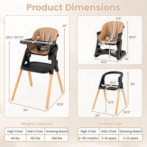 7-in-1 Convertible Foldable Baby High Chair with Adjustable Tray for Kids-Brown view 4