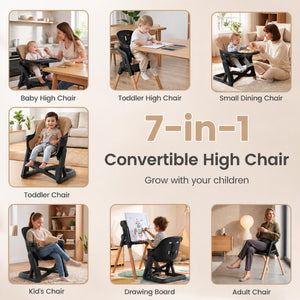 7-in-1 Convertible Foldable Baby High Chair with Adjustable Tray for Kids-Brown view 5