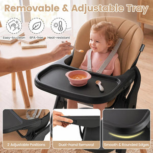 7-in-1 Convertible Foldable Baby High Chair with Adjustable Tray for Kids-Brown view 6