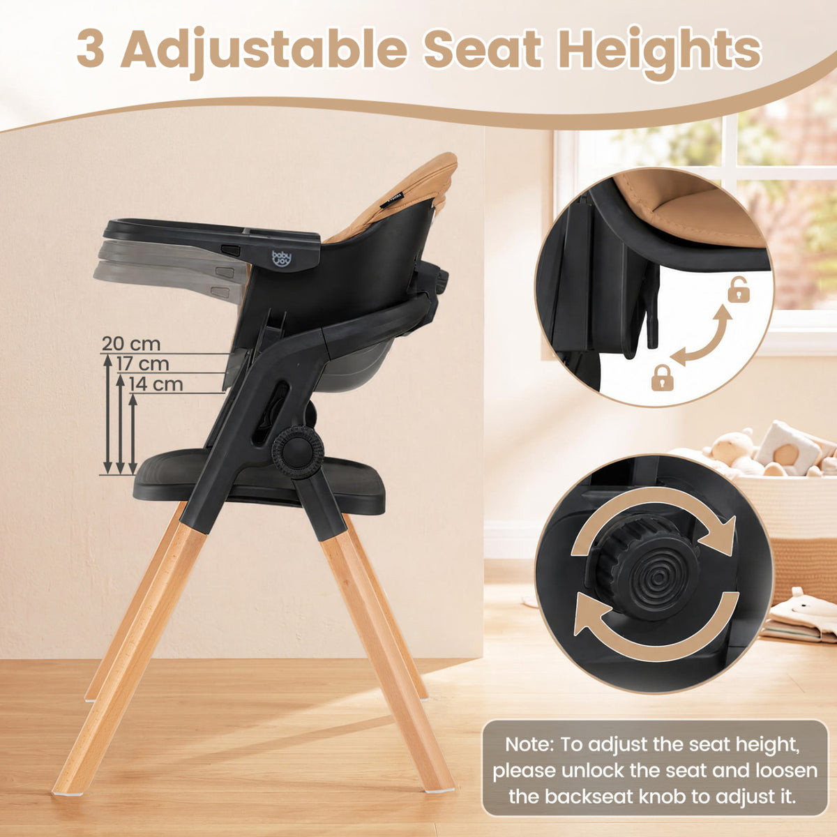 7-in-1 Convertible Foldable Baby High Chair with Adjustable Tray for Kids-Brown view 7