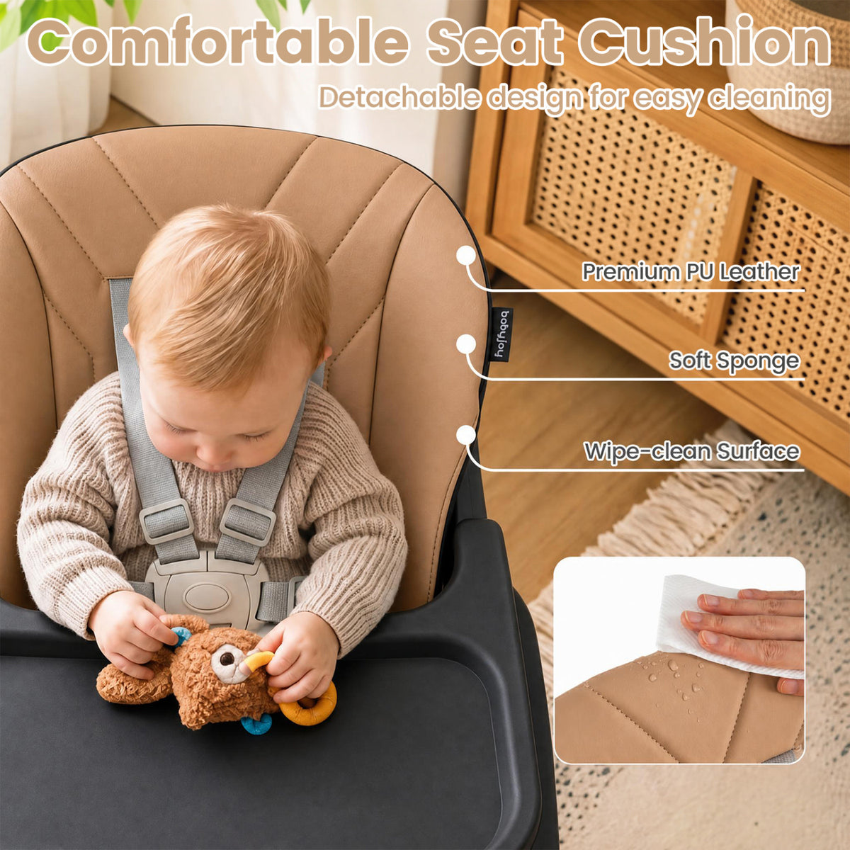 7-in-1 Convertible Foldable Baby High Chair with Adjustable Tray for Kids-Brown view 8