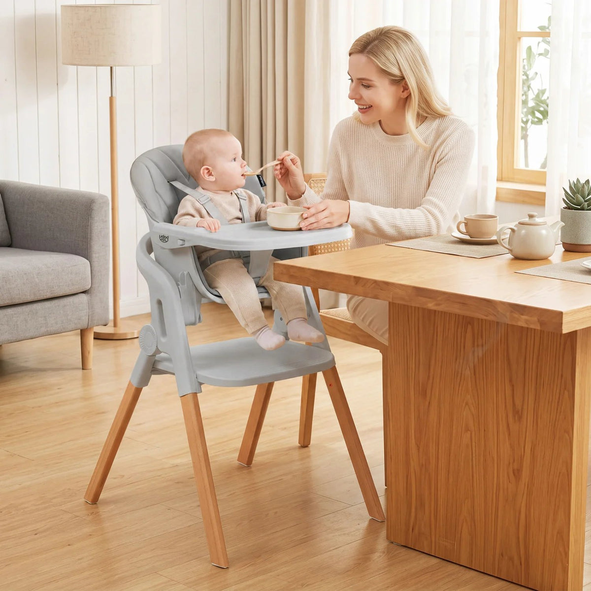 7-in-1 Convertible Foldable Baby High Chair with Adjustable Tray for Kids-Gray view 2
