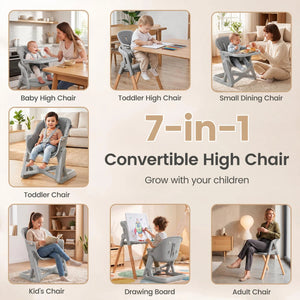 7-in-1 Convertible Foldable Baby High Chair with Adjustable Tray for Kids-Gray view 5