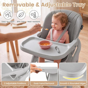 7-in-1 Convertible Foldable Baby High Chair with Adjustable Tray for Kids-Gray view 6