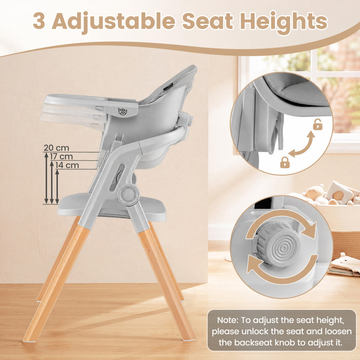 7-in-1 Convertible Foldable Baby High Chair with Adjustable Tray for Kids-Gray view 7