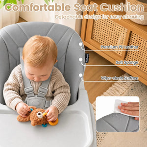 7-in-1 Convertible Foldable Baby High Chair with Adjustable Tray for Kids-Gray view 8