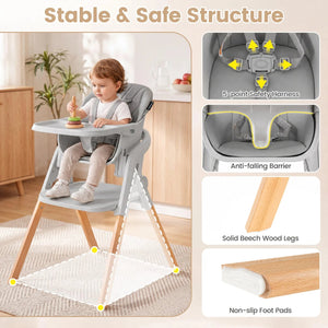 7-in-1 Convertible Foldable Baby High Chair with Adjustable Tray for Kids-Gray view 9