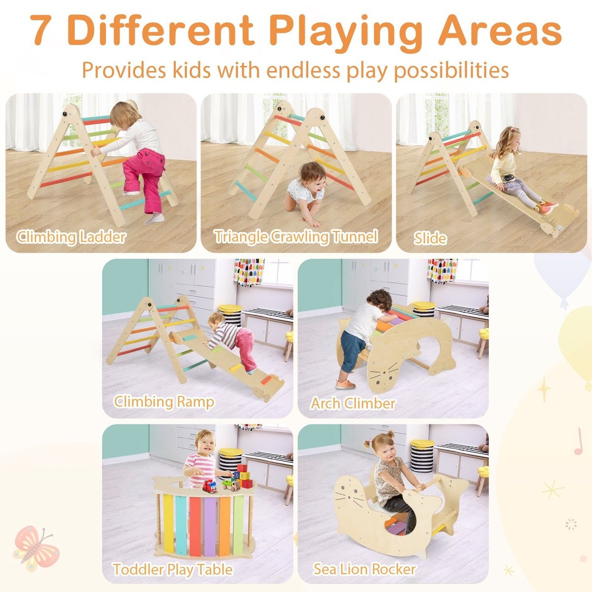 7-in-1 Indoor Climbing Toys for Toddlers with Reversible Ramp-Multicolor view 5
