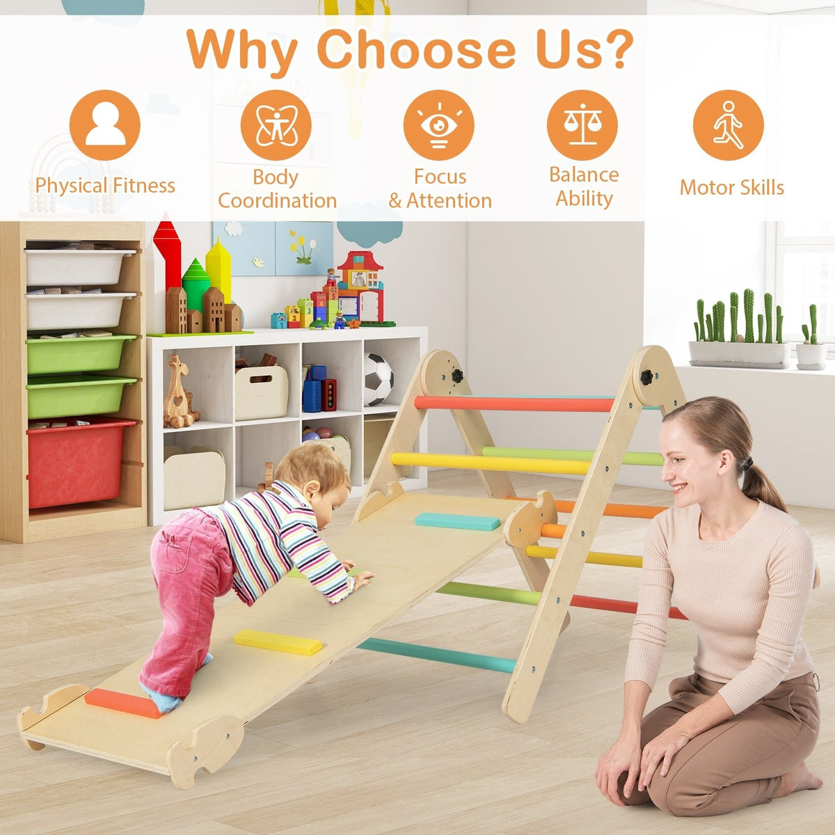 7-in-1 Indoor Climbing Toys for Toddlers with Reversible Ramp-Multicolor view 8