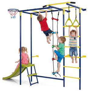 7-in-1 Swedish Ladder Wall Playset with Monkey Bars and Slide