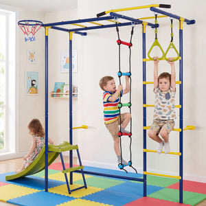 7-in-1 Swedish Ladder Wall Playset with Monkey Bars and Slide view 2