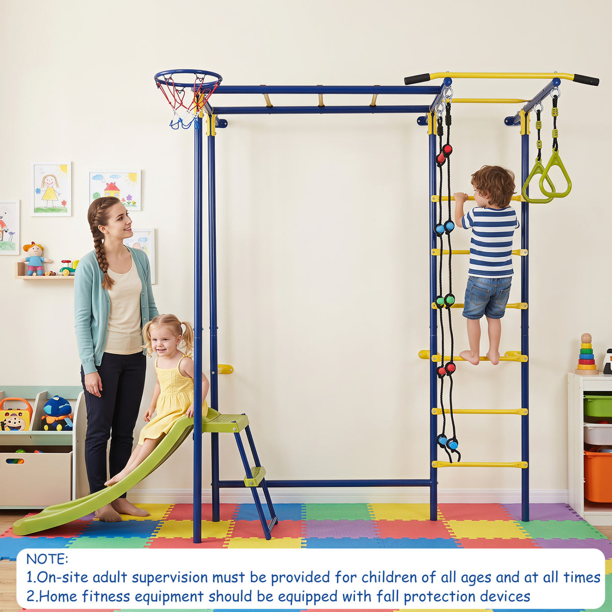 7-in-1 Swedish Ladder Wall Playset with Monkey Bars and Slide view 3