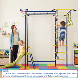 7-in-1 Swedish Ladder Wall Playset with Monkey Bars and Slide view 3