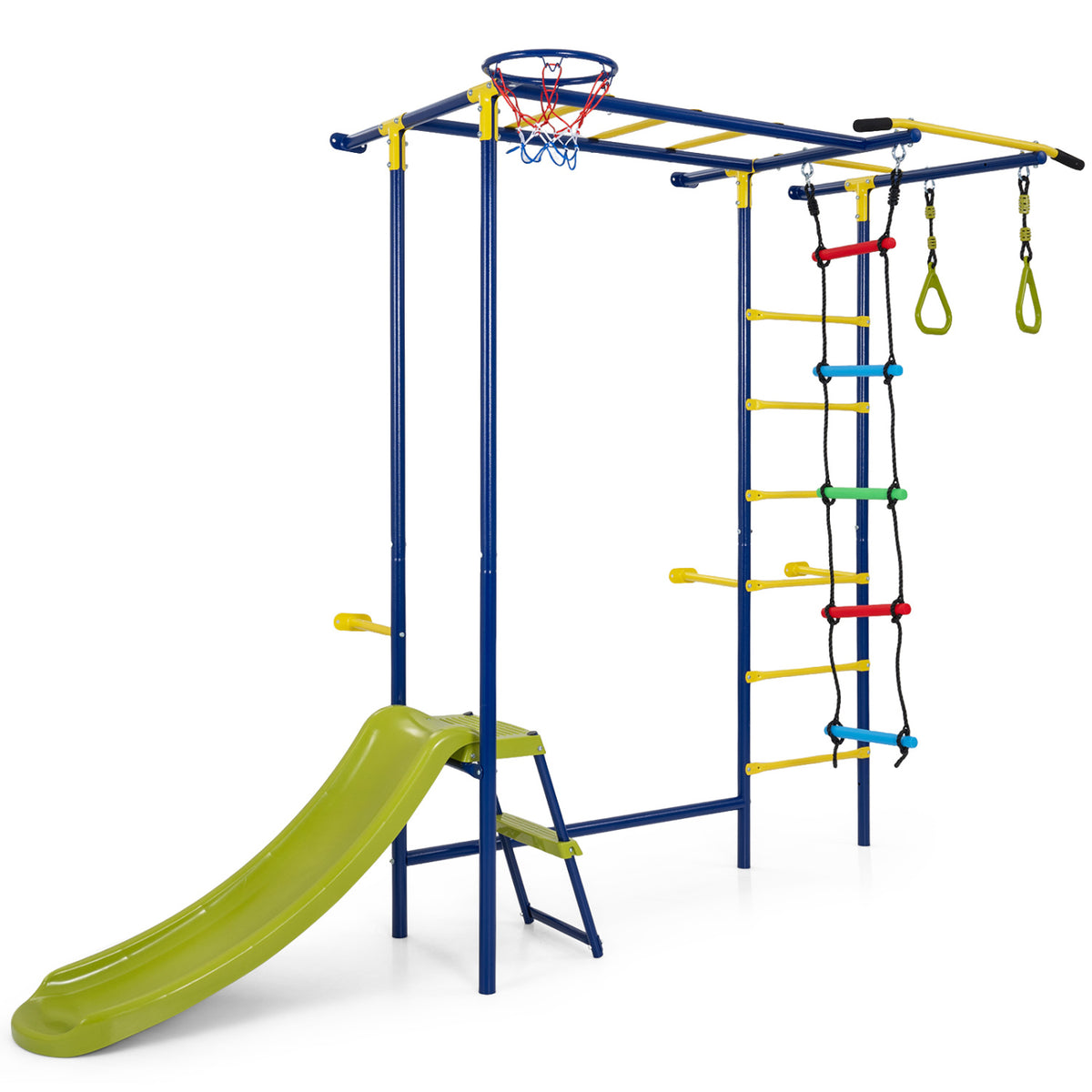 7-in-1 Swedish Ladder Wall Playset with Monkey Bars and Slide view 4