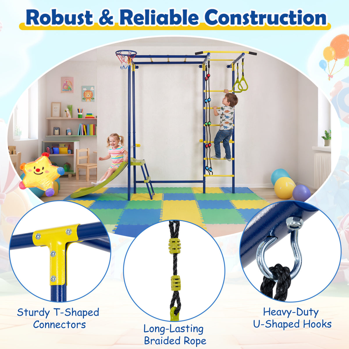 7-in-1 Swedish Ladder Wall Playset with Monkey Bars and Slide view 8