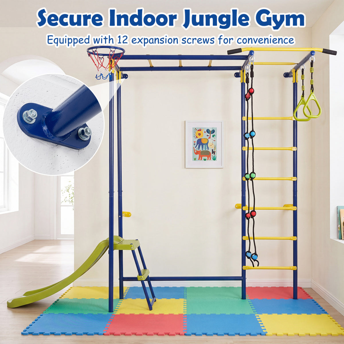 7-in-1 Swedish Ladder Wall Playset with Monkey Bars and Slide view 9