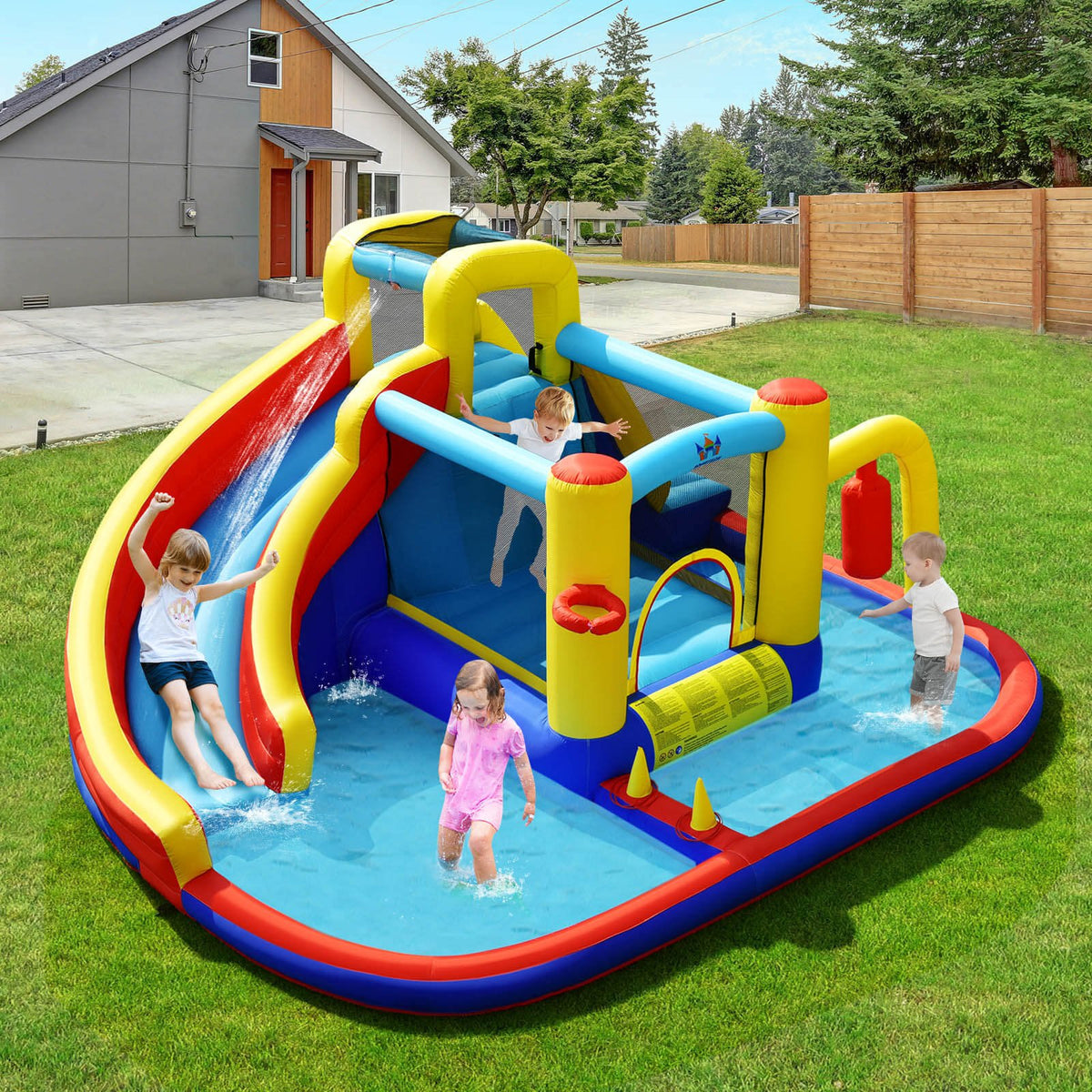 7-in-1 Inflatable Water Slide Bounce Castle with Splash Pool and Climbing Wall without Blower view 2