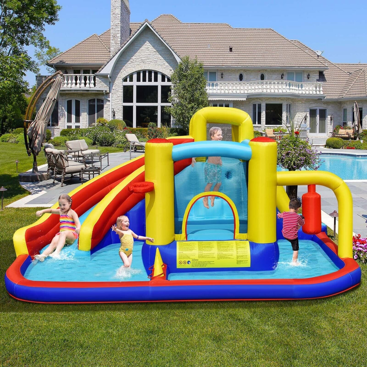 7-in-1 Inflatable Water Slide with 735W Air Blower and Splash Pool view 2