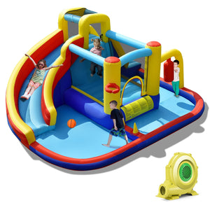 7-in-1 Inflatable Water Slide with 735W Air Blower and Splash Pool view 3