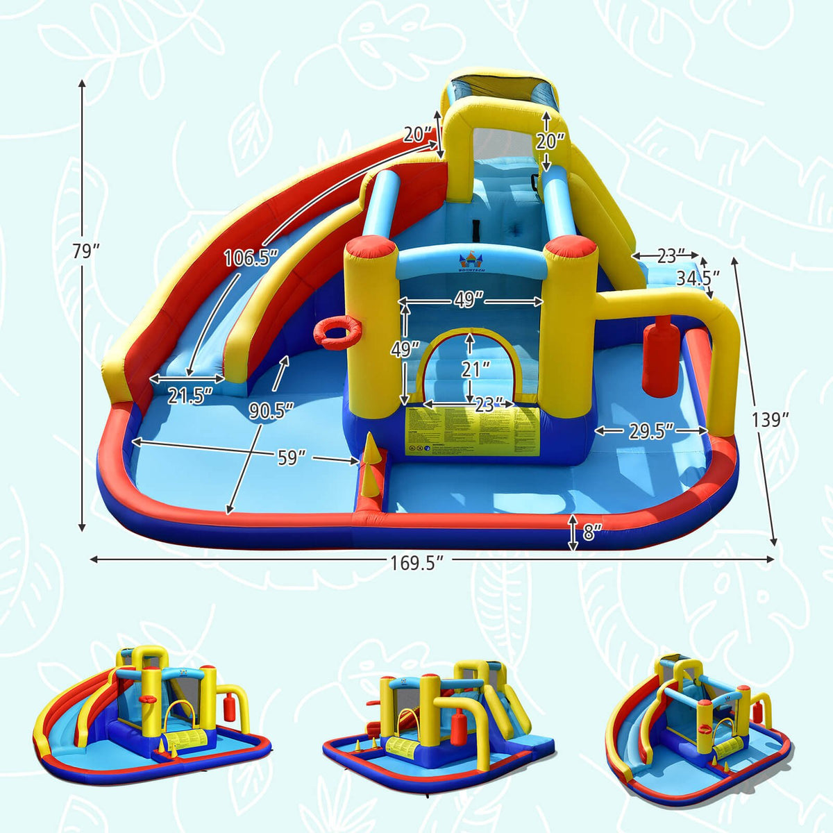 7-in-1 Inflatable Water Slide with 735W Air Blower and Splash Pool view 4