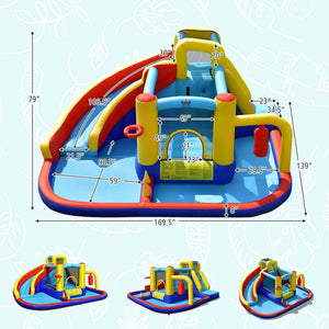 7-in-1 Inflatable Water Slide with 735W Air Blower and Splash Pool view 4
