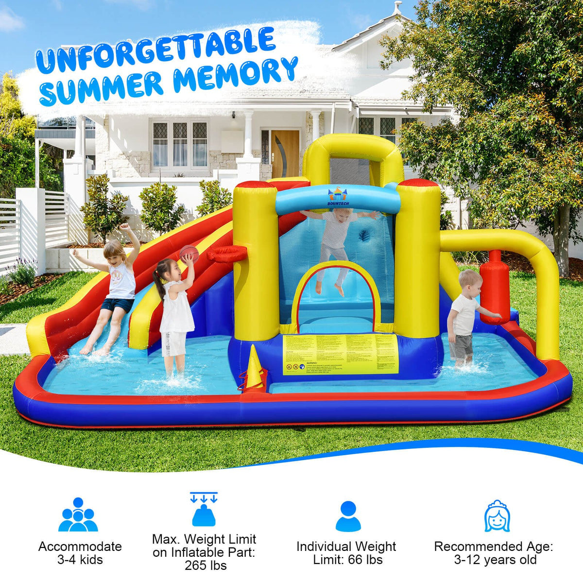 7-in-1 Inflatable Water Slide with 735W Air Blower and Splash Pool view 5