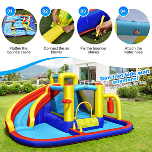 7-in-1 Inflatable Water Slide with 735W Air Blower and Splash Pool view 6