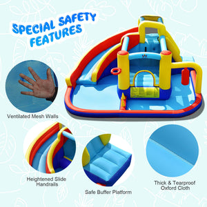 7-in-1 Inflatable Water Slide with 735W Air Blower and Splash Pool view 7