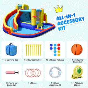 7-in-1 Inflatable Water Slide with 735W Air Blower and Splash Pool view 8