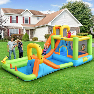 8-in-1 Inflatable Water Slide Bounce House with Splash Pool and 735W Blower view 2