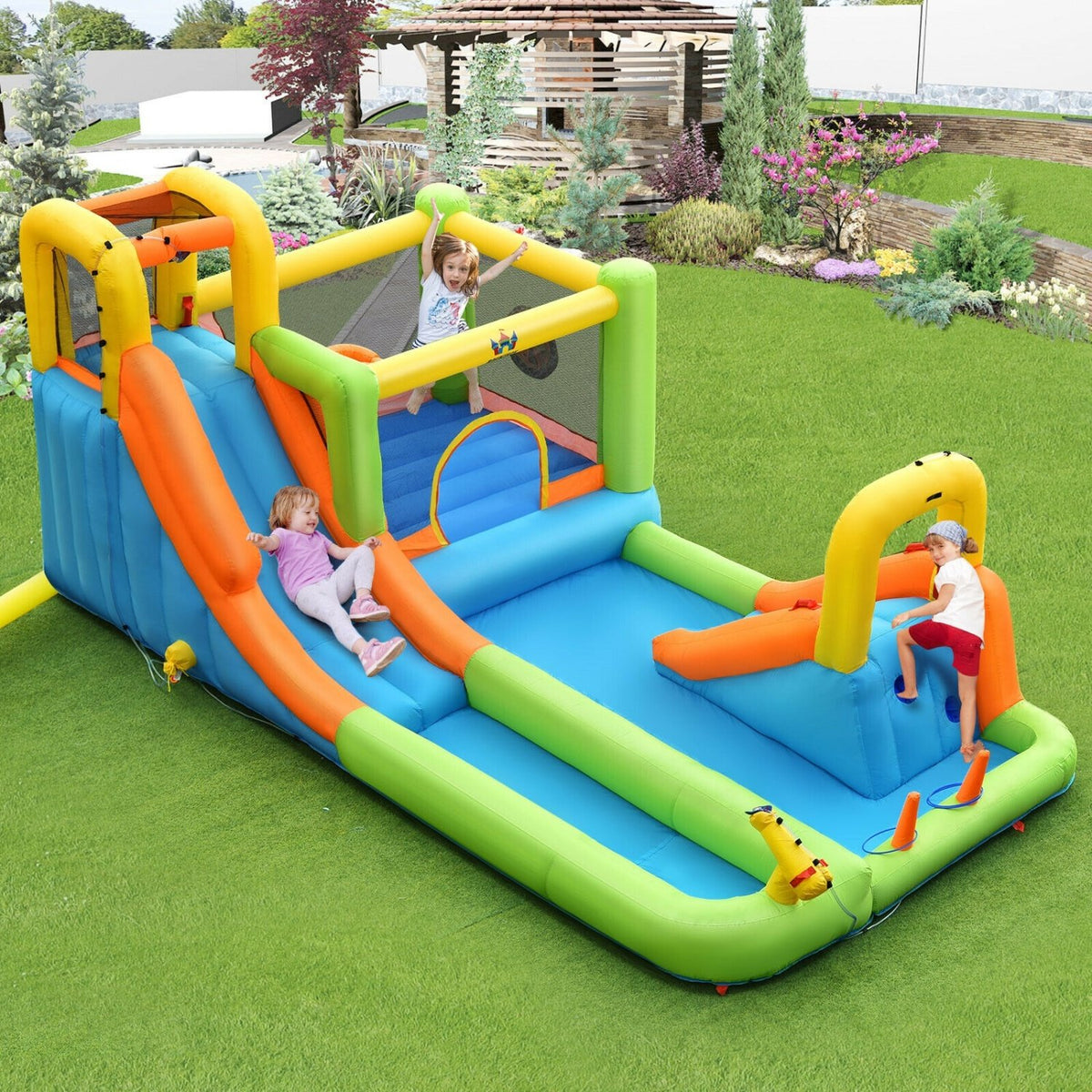 8-in-1 Inflatable Water Slide Bounce House with Splash Pool and 735W Blower view 6