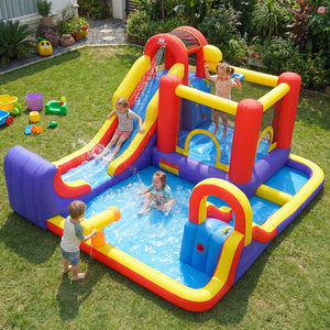 7 in 1 Outdoor Inflatable Bounce House with Water Slides and Splash Pools with 750W Blower view 2