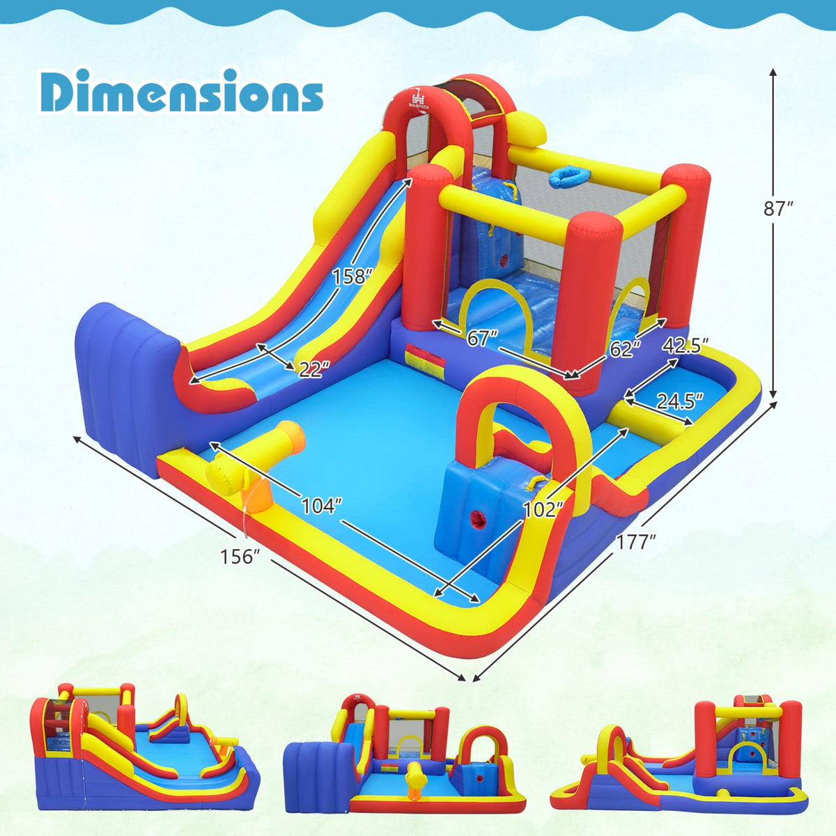7 in 1 Outdoor Inflatable Bounce House with Water Slides and Splash Pools with 750W Blower view 4