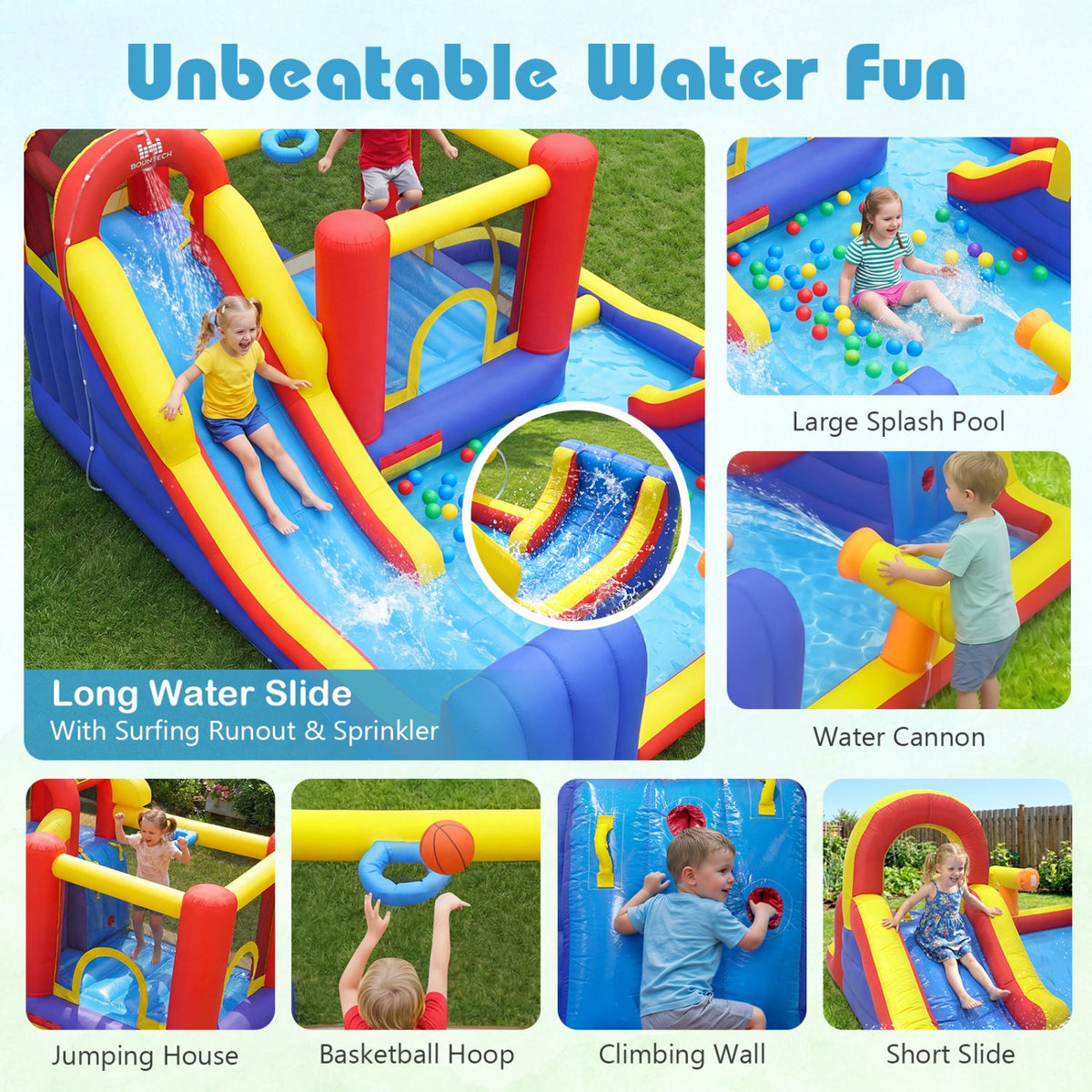 7 in 1 Outdoor Inflatable Bounce House with Water Slides and Splash Pools with 750W Blower view 5