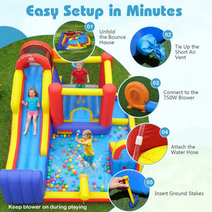 7 in 1 Outdoor Inflatable Bounce House with Water Slides and Splash Pools with 750W Blower view 6