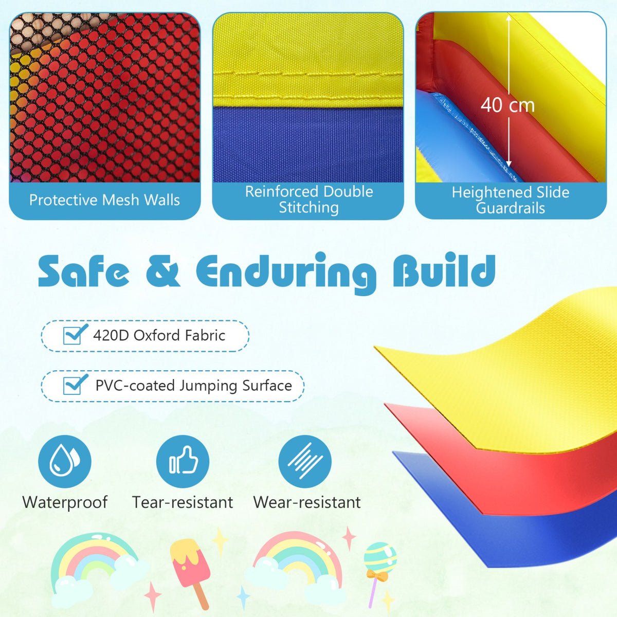 7 in 1 Outdoor Inflatable Bounce House with Water Slides and Splash Pools with 750W Blower view 8