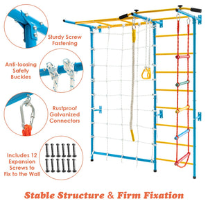 7-in-1 Swedish Ladder with Folding Gymnastics Mat for Solid Wall for Kids view 7