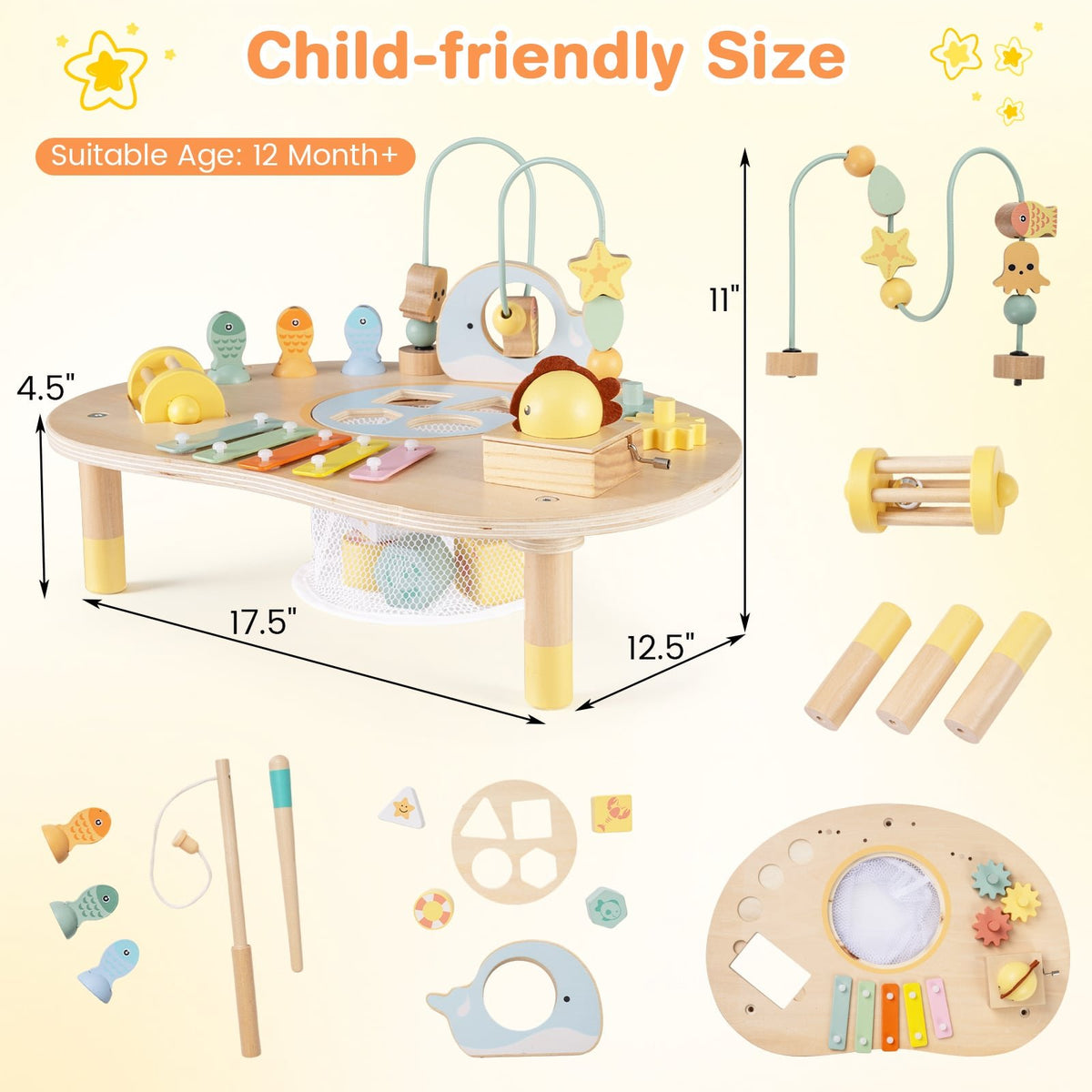 7-in-1 Toddler Activity Table Montessori Sensory Toy for 12 Month+ Wooden Musical Play Table view 5