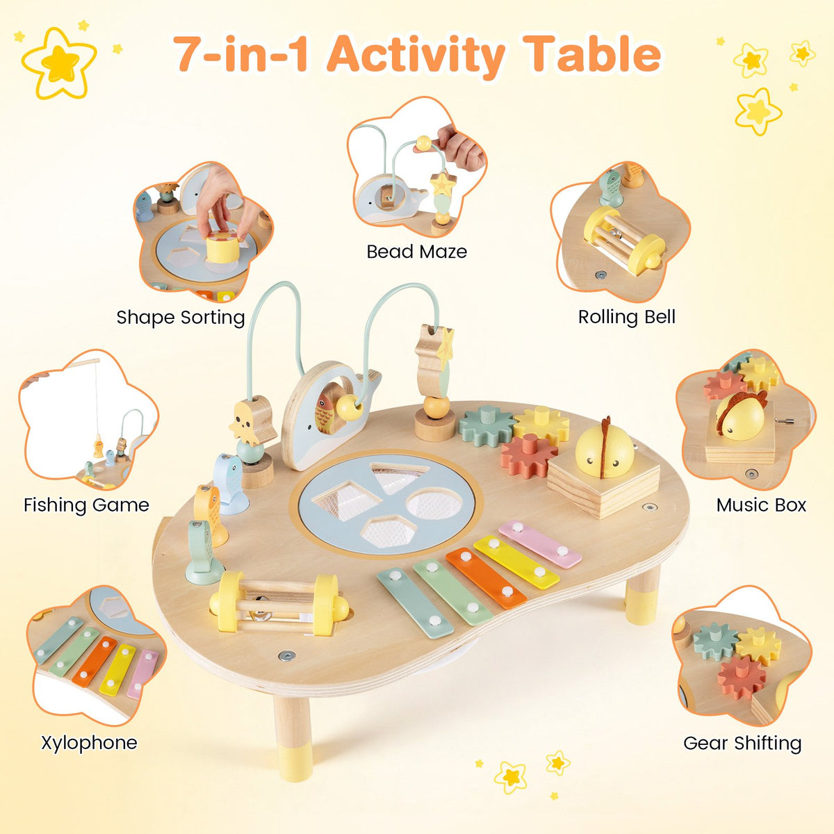 7-in-1 Toddler Activity Table Montessori Sensory Toy for 12 Month+ Wooden Musical Play Table view 6
